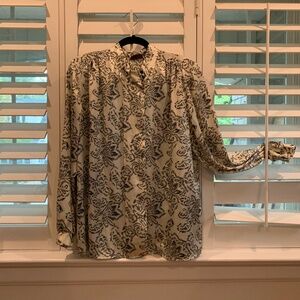Yves Venet vintage 80s patterned silky flowy mockneck blouse